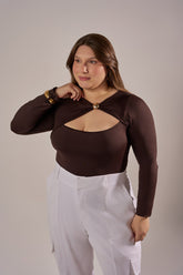 BODY MANGA LONGA COM AJUSTE METÁLICO