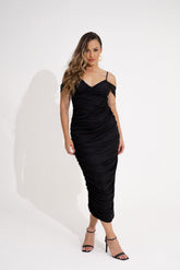 VESTIDO MIDI ALCINHAS COM DRAPEADO