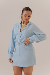 SHORT SAIA DE LINHO COM CINTO