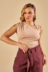 BLUSA DRAPEADA DECOTE ASSIMÉTRICO