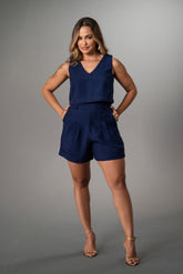 SHORT ALFAIATARIA COM PREGAS E BARRA ITALIANA