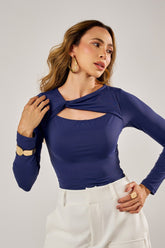 BLUSA MANGA LONGA DECOTE COM TORÇÃO