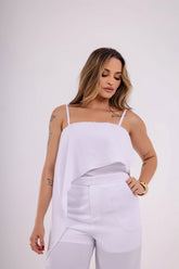 CALÇA RETA ALFAIATARIA COM BOTÕES COBERTO