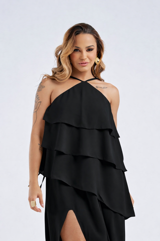 VESTIDO MIDI MAXI CAMADAS ASSIMÉTRICO