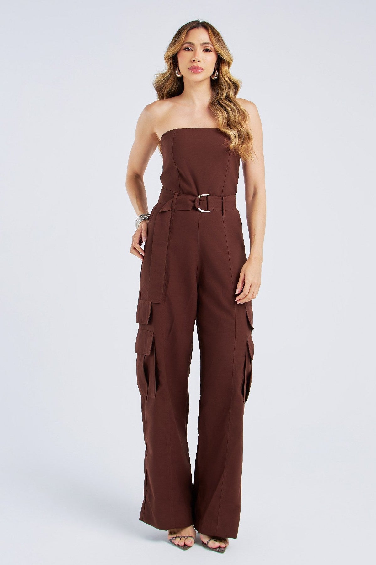 MACACÃO TOMARA QUE CAIA BOLSOS CARGO COM CINTO