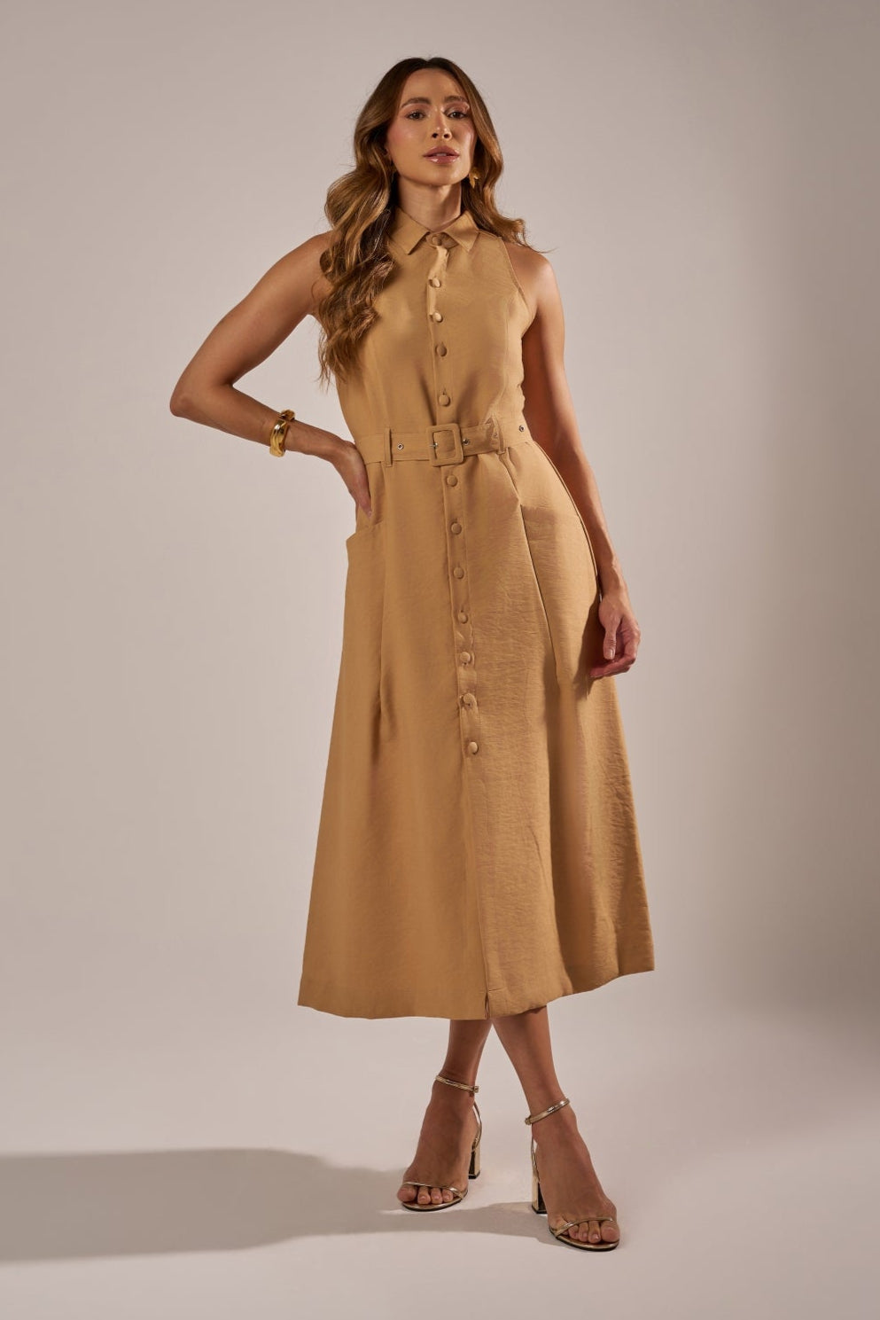 VESTIDO CHEMISE  MIDI COM CINTO