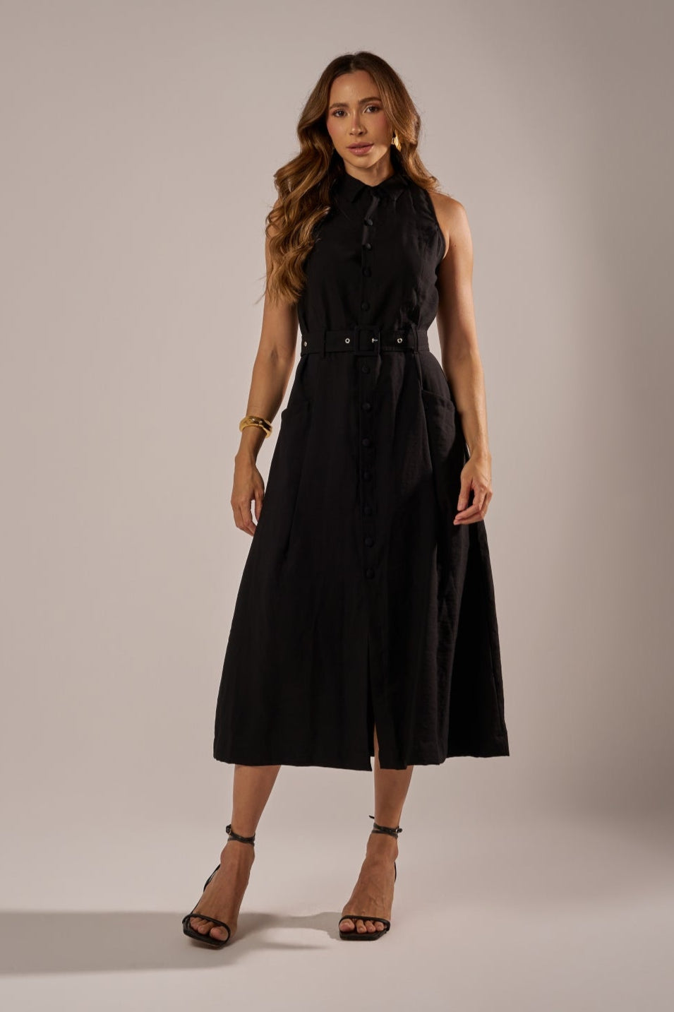 VESTIDO CHEMISE  MIDI COM CINTO