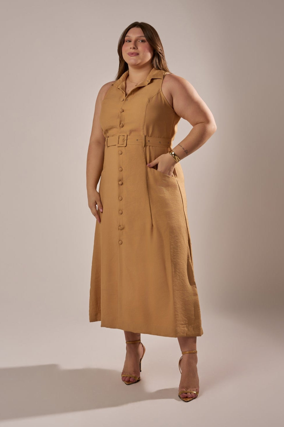 VESTIDO CHEMISE  MIDI COM CINTO