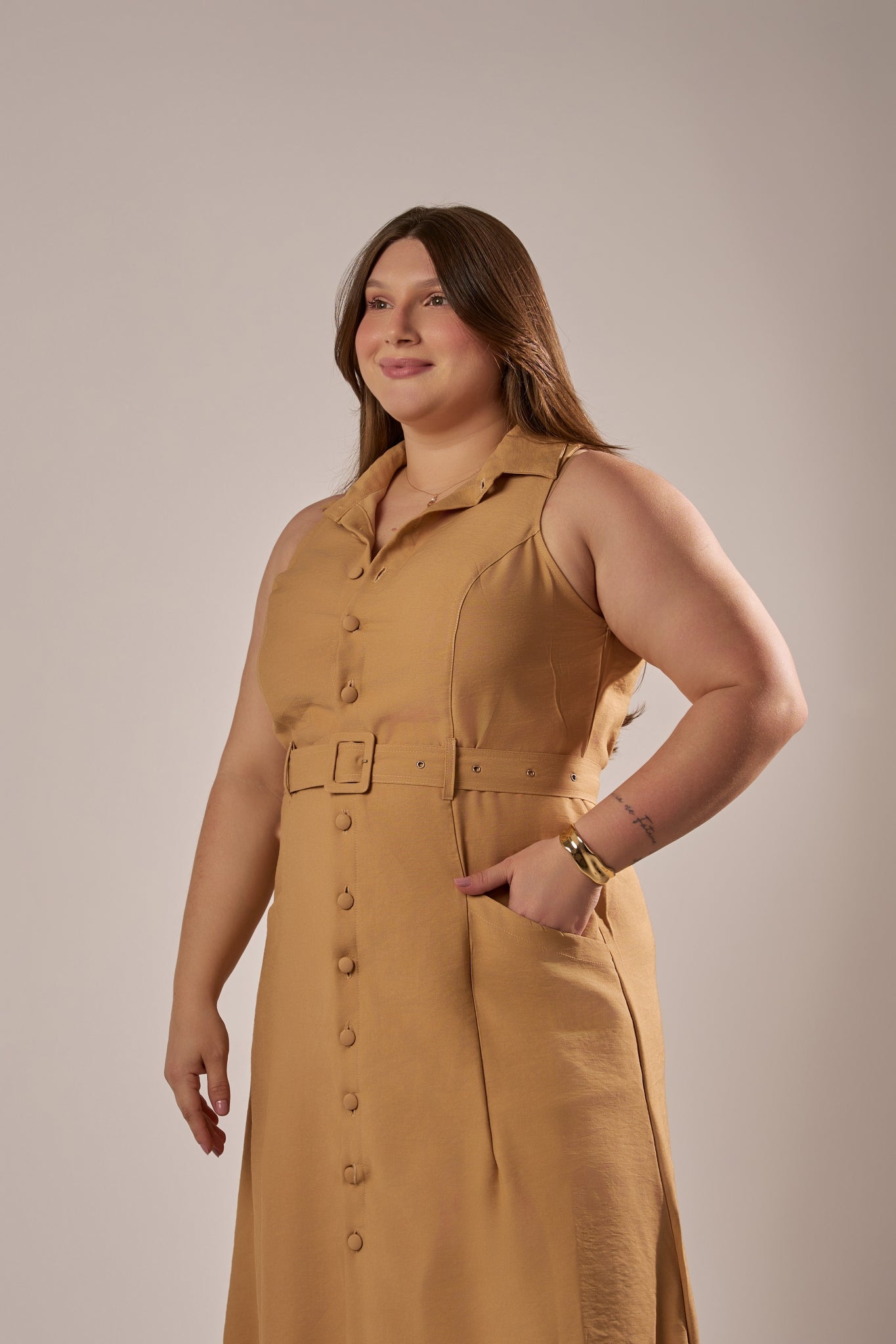 VESTIDO CHEMISE  MIDI COM CINTO