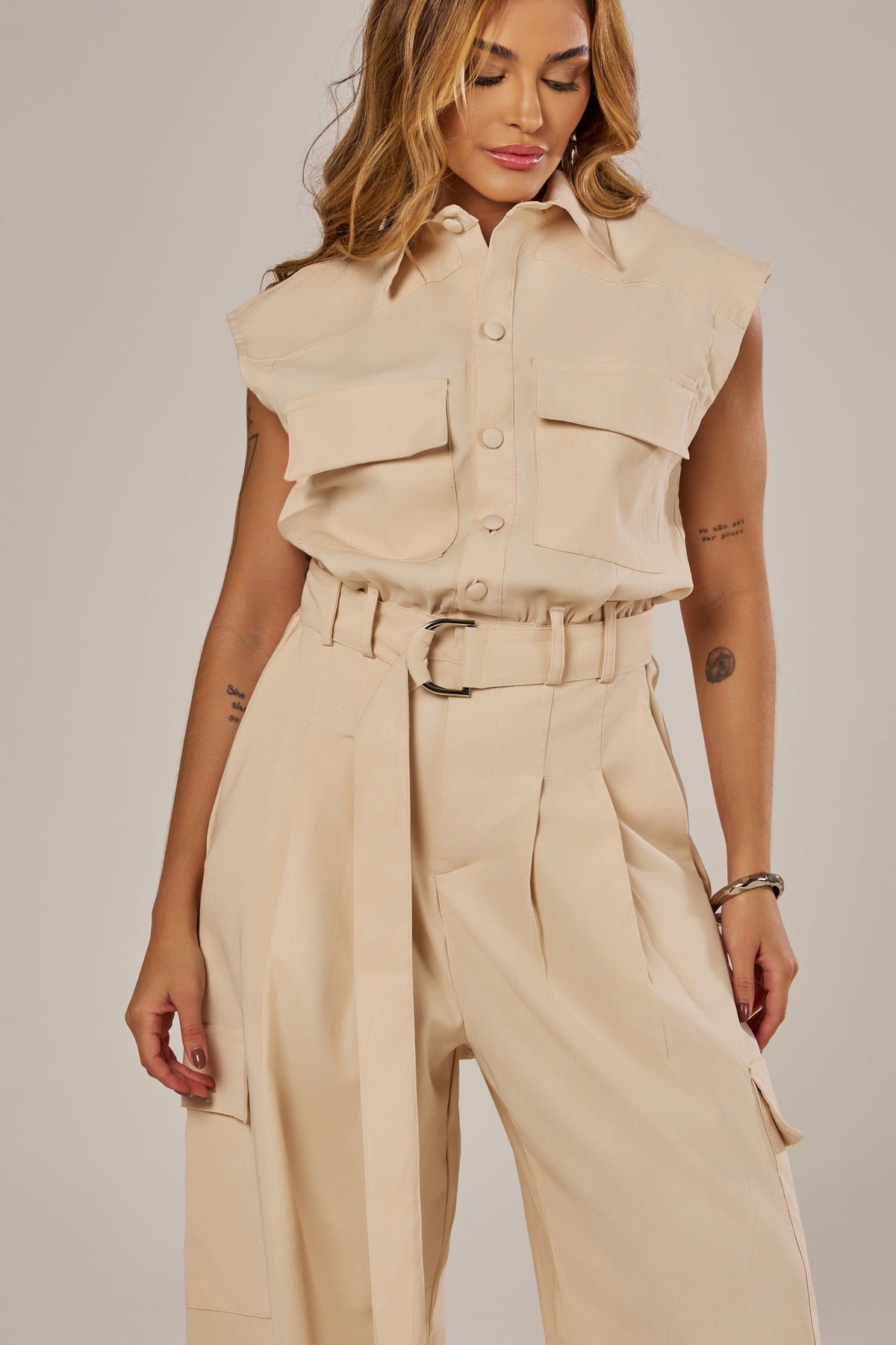 MACACÃO BOLSOS CARGO COM CINTO