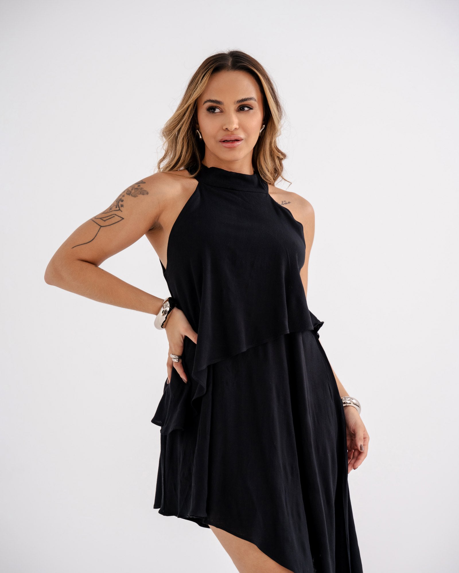 VESTIDO MIDI CAMADAS ASSIMÉTRICO