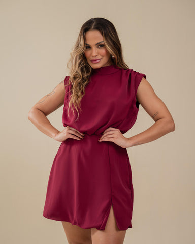 VESTIDO CURTO COM OMBROS DRAPEADOS