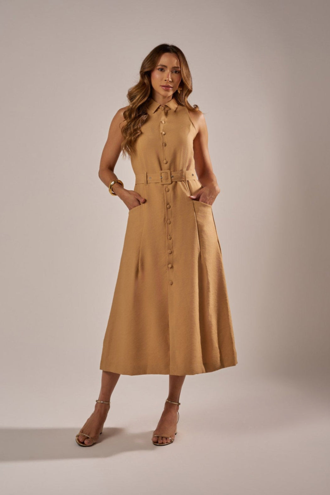 VESTIDO CHEMISE  MIDI COM CINTO