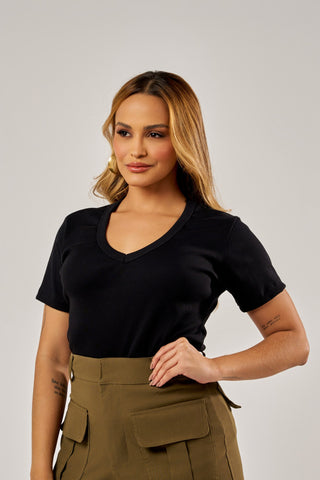 BLUSA MANGA CURTA GOLA V