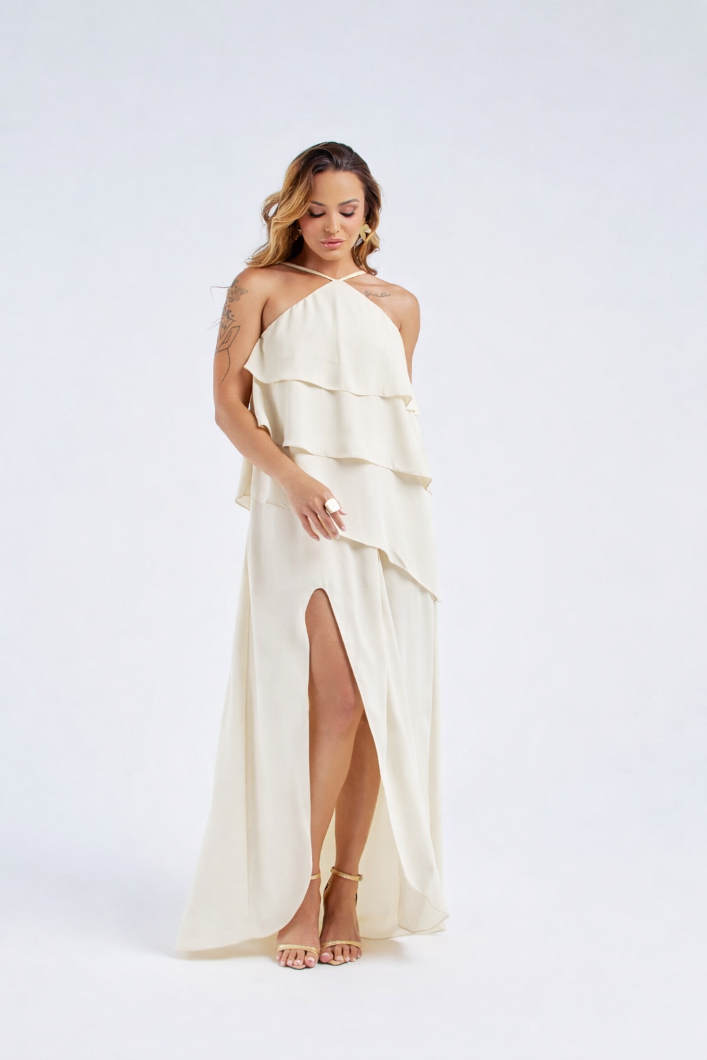 VESTIDO MIDI MAXI CAMADAS ASSIMÉTRICO